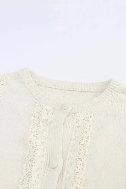 Apricot Lace Trim Cardigan - Fashionfitz