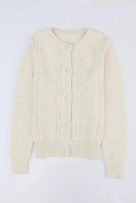Apricot Lace Trim Cardigan - Fashionfitz
