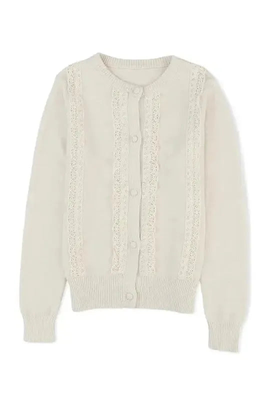 Apricot Lace Trim Cardigan - Fashionfitz