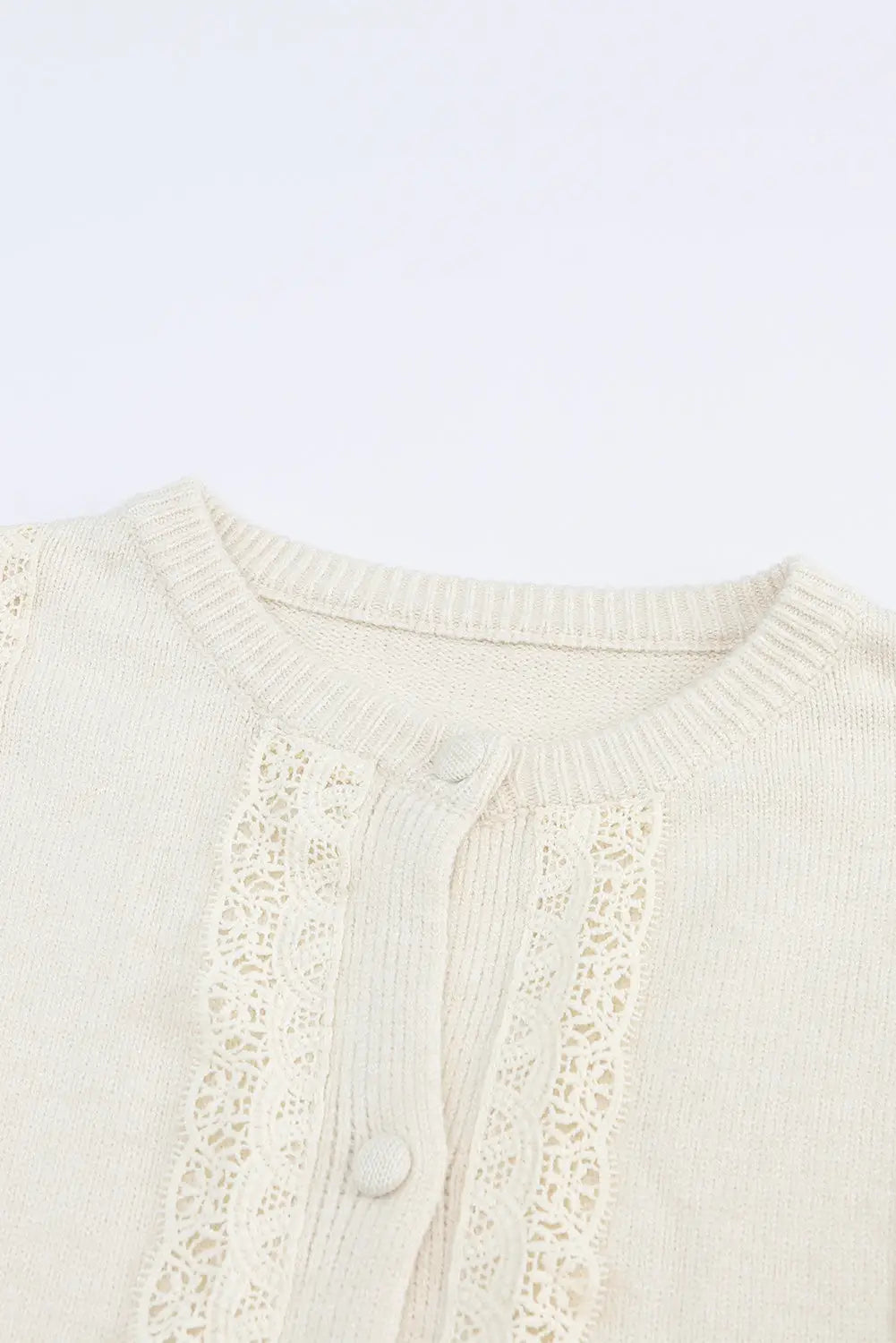Apricot lace trim ribbed round neck button up cardigan -