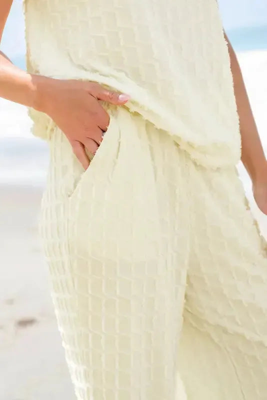Apricot Lattice Casual Two Piece Pants Set - Fashionfitz