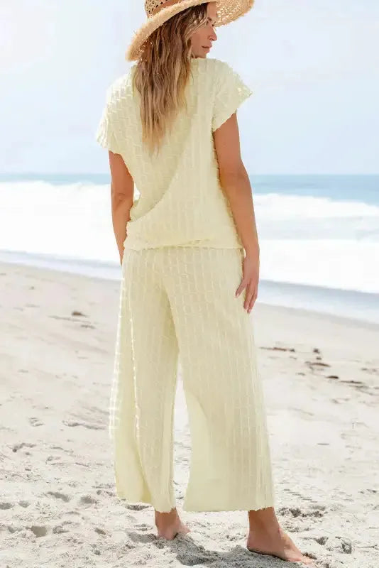 Apricot Lattice Casual Two Piece Pants Set - Fashionfitz