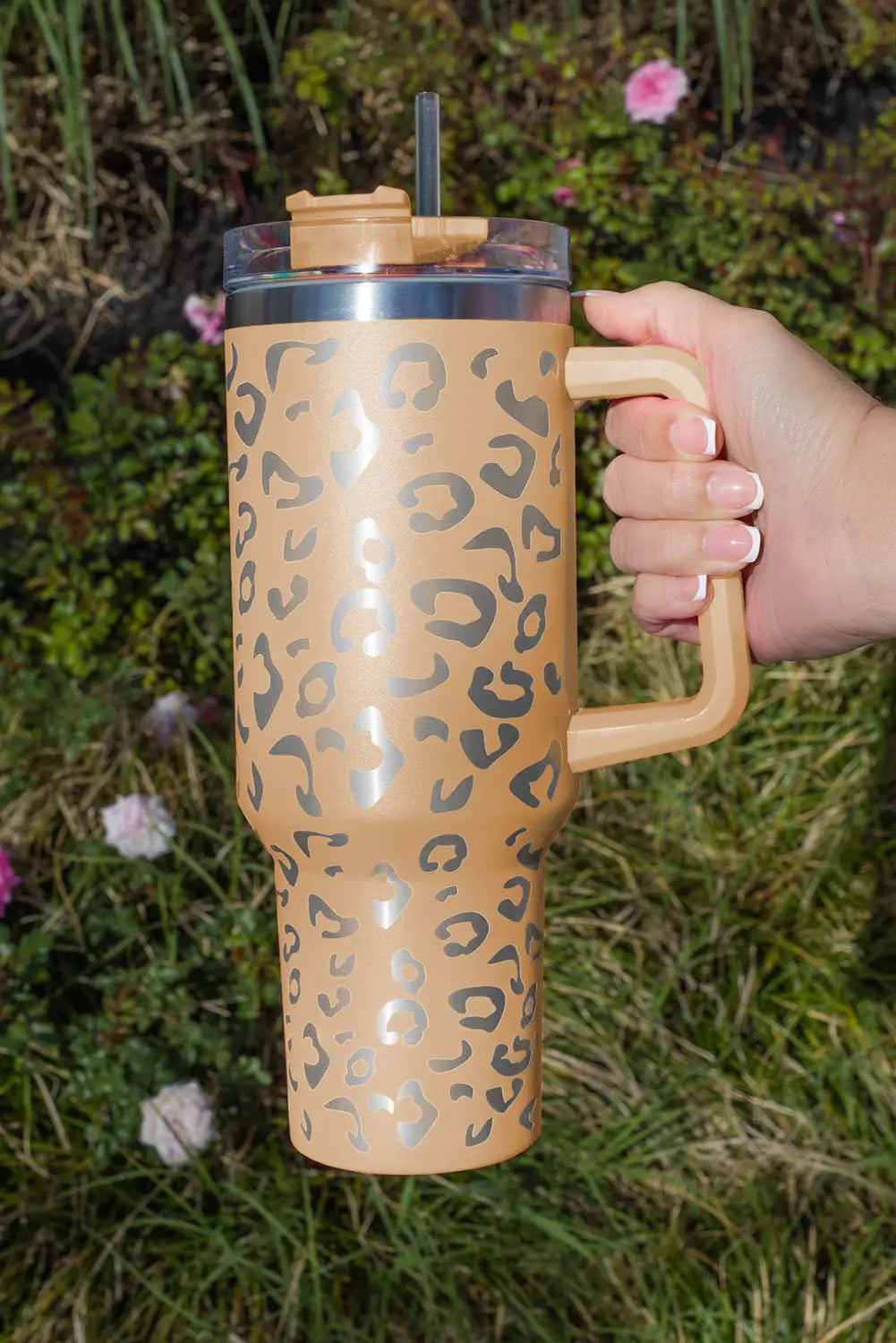 Apricot leopard spotted 304 stainless double insulated cup 40oz - one size / stainless steel - tumblers