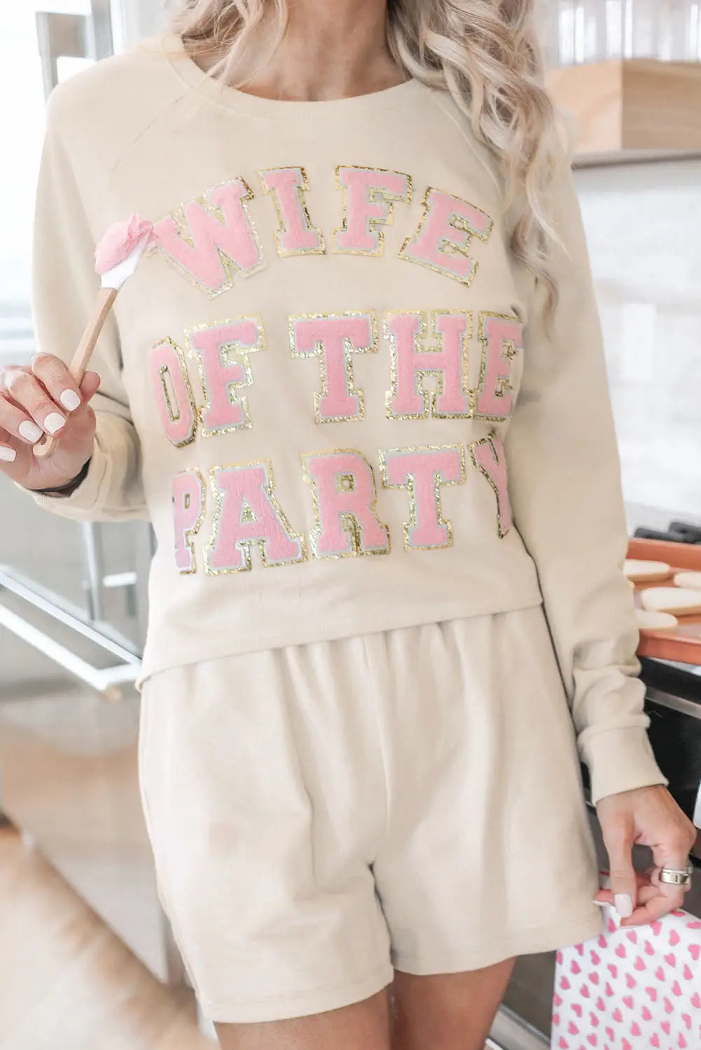 Apricot letter print long sleeve top and shorts lounge