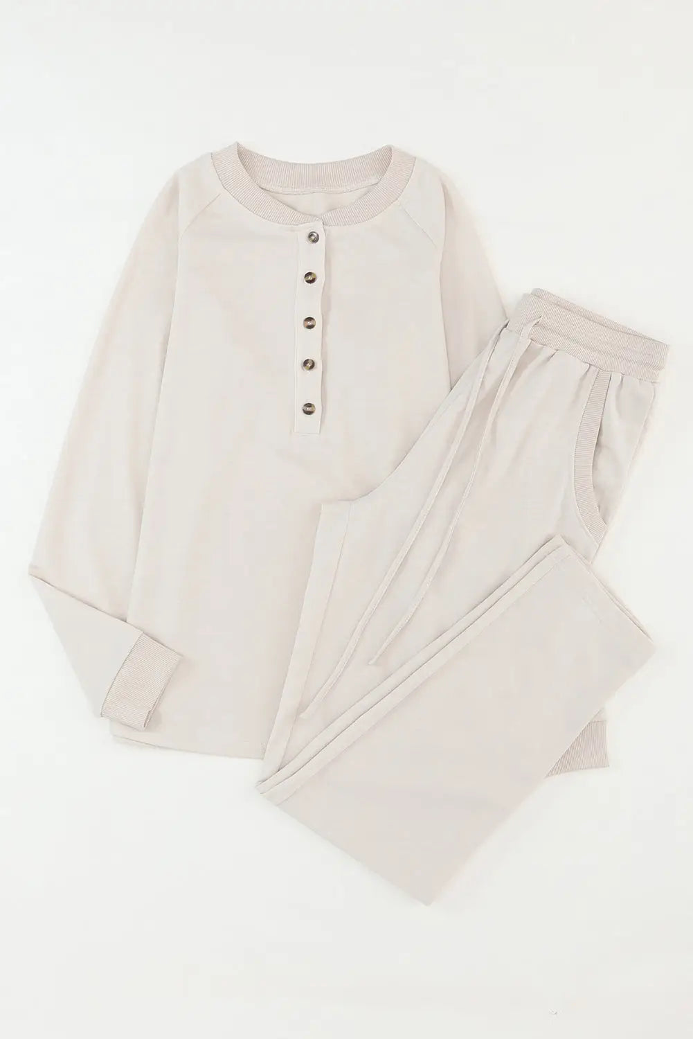 Apricot long sleeve button top and drawstring pants set -