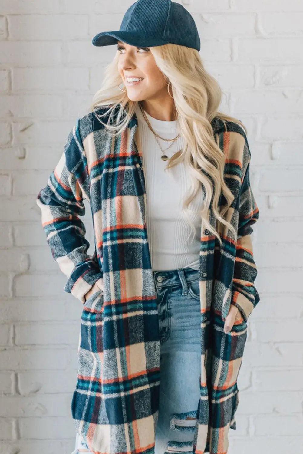 Apricot mid length classic plaid shacket - outerwear
