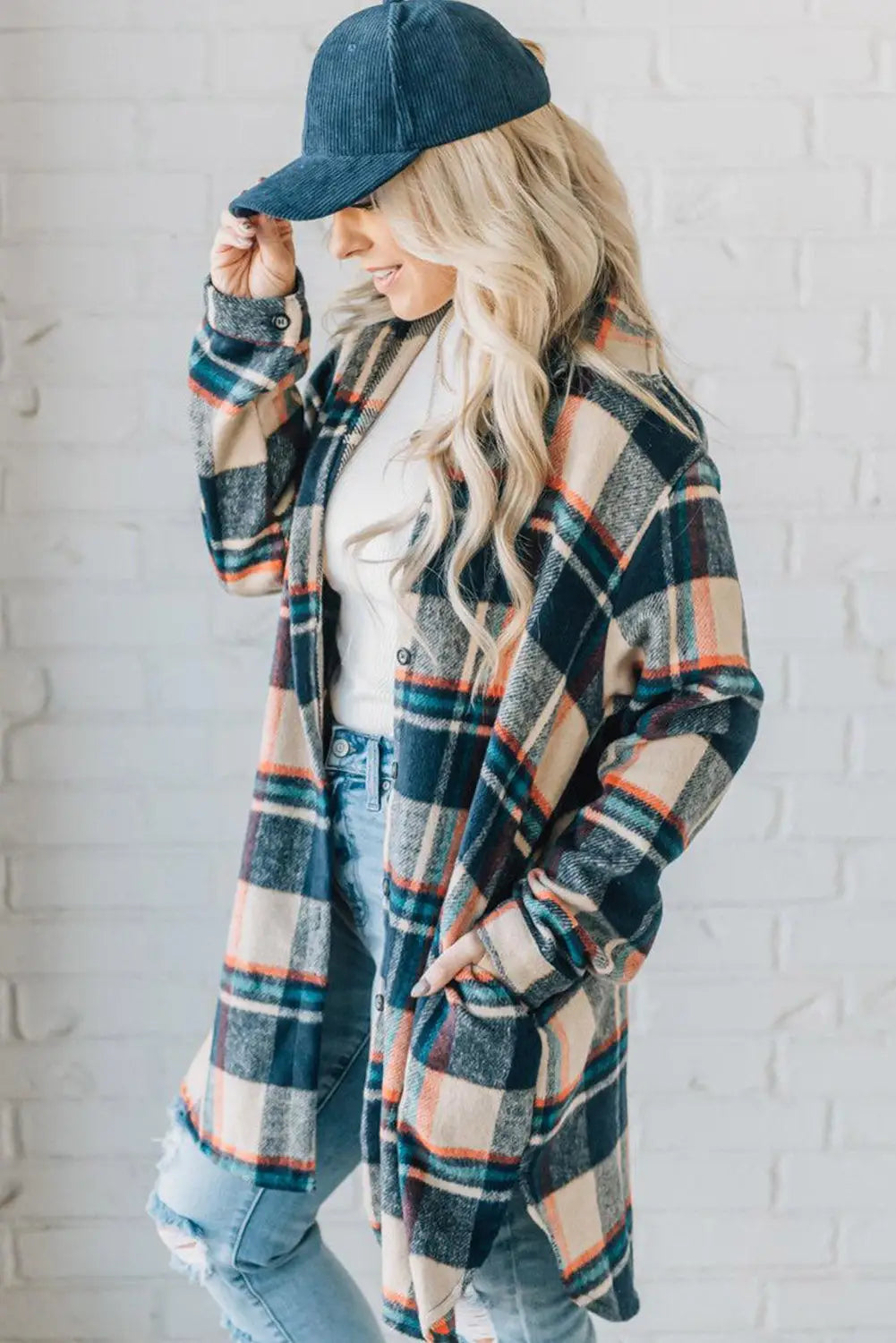 Apricot mid length classic plaid shacket - outerwear