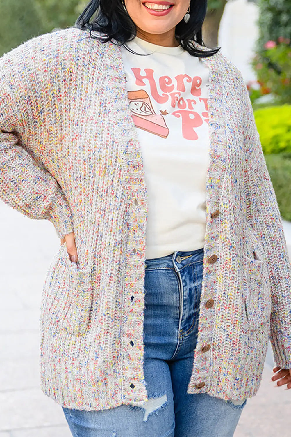 Apricot multi color mixed thread plus size cardigan - 1x /