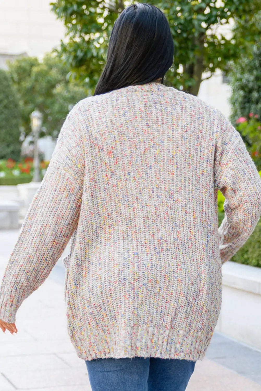 Apricot multi color mixed thread plus size cardigan