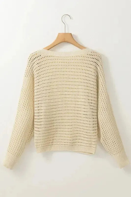 Apricot Open Knit Bracelet Sleeve Sweater - Fashionfitz
