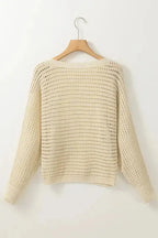Apricot Open Knit Bracelet Sleeve Sweater - Fashionfitz