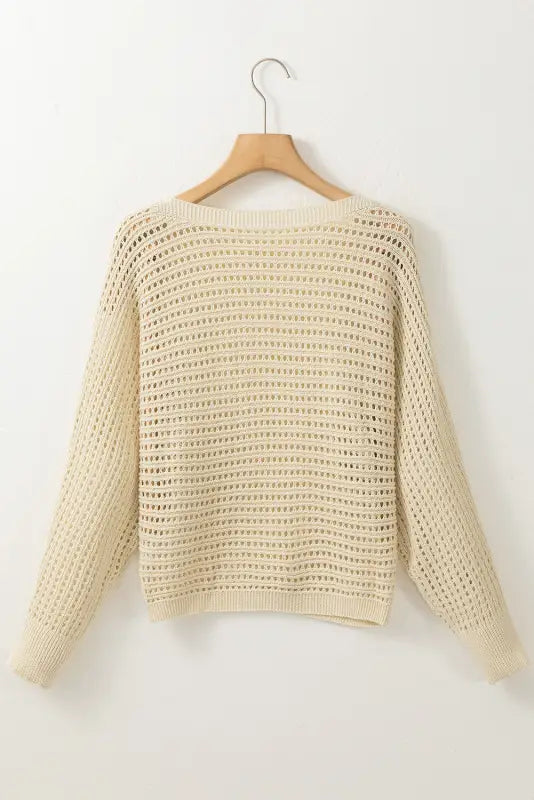 Apricot open knit bracelet sleeve sweater - sweaters & cardigans