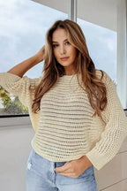Apricot Open Knit Bracelet Sleeve Sweater - Fashionfitz