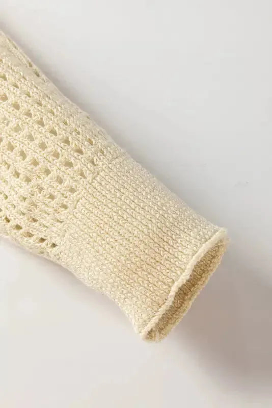 Apricot Open Knit Bracelet Sleeve Sweater - Fashionfitz