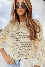 Apricot Open Knit Bracelet Sleeve Sweater - Fashionfitz