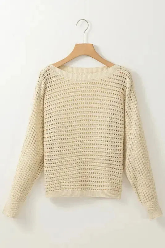 Apricot Open Knit Bracelet Sleeve Sweater - Fashionfitz