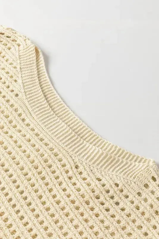 Apricot Open Knit Bracelet Sleeve Sweater - Fashionfitz