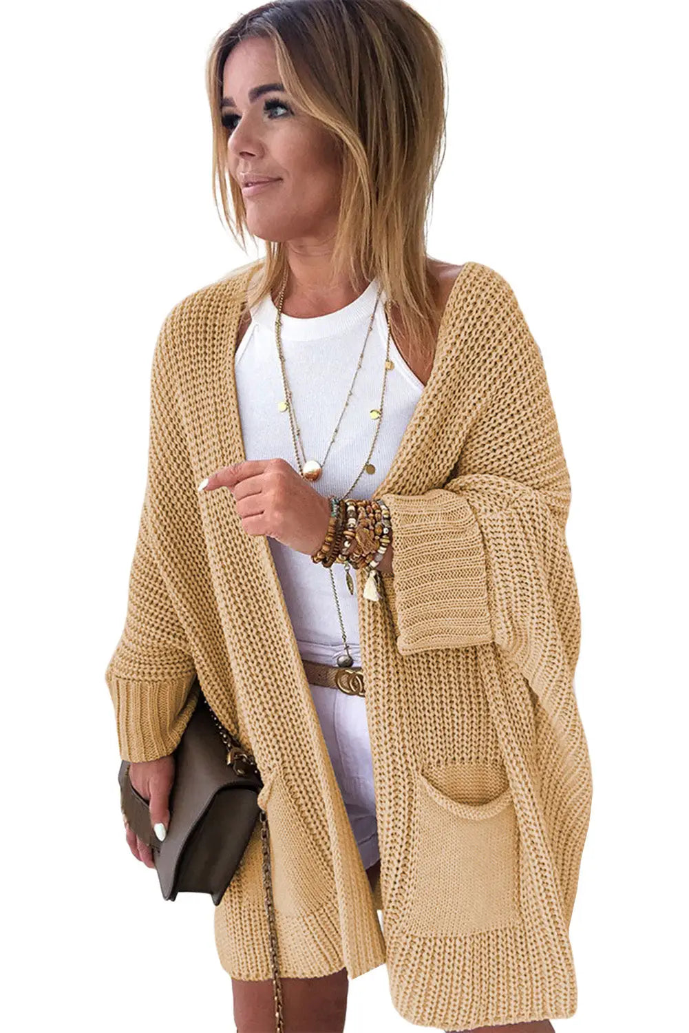 Apricot oversized fold over sleeve sweater cardigan - tops