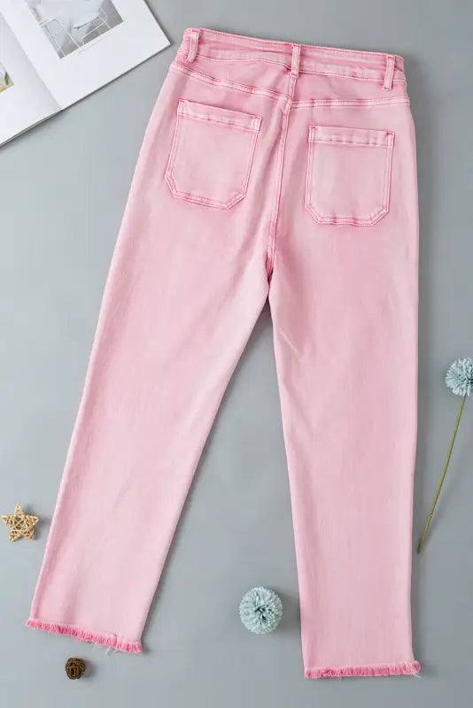 Apricot pink crop jeans - raw edge