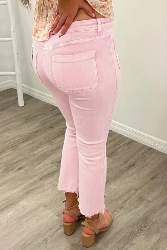 Apricot pink crop jeans - raw edge