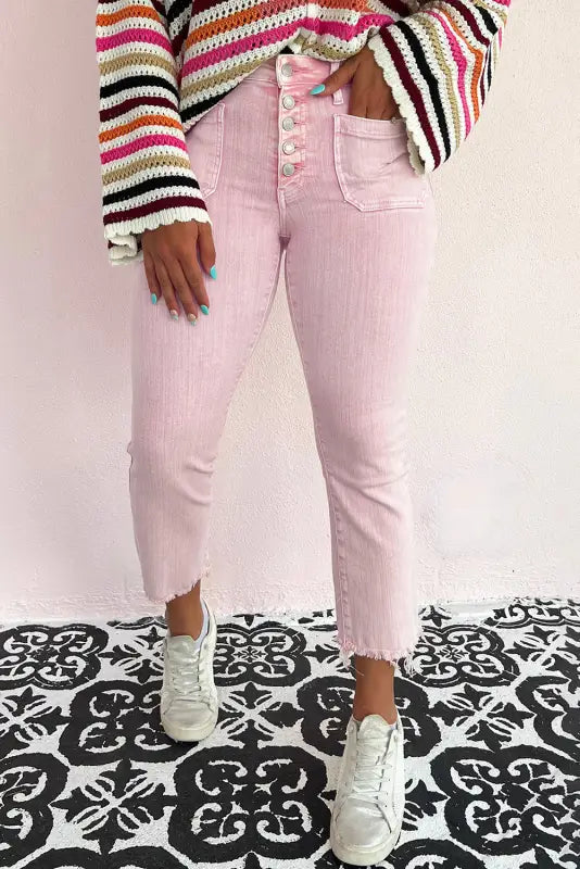 Apricot pink crop jeans - raw edge