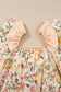 Apricot Pink Floral Patchwork Blouse - Square Neck Ruffle Sleeve - Fashionfitz