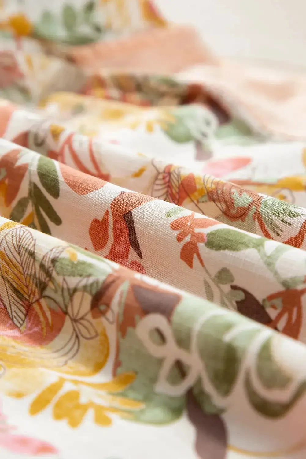 Apricot Pink Floral Patchwork Blouse - Square Neck Ruffle Sleeve - Fashionfitz