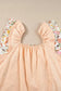 Apricot Pink Floral Patchwork Blouse - Square Neck Ruffle Sleeve - Fashionfitz
