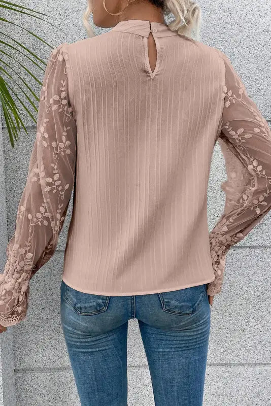 Apricot pink lace sleeve blouse - blouses