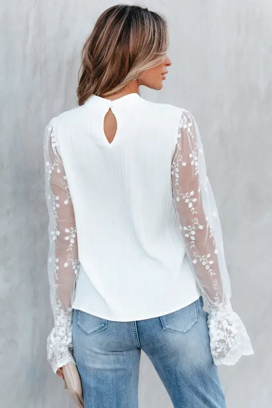 Apricot pink lace sleeve blouse - blouses