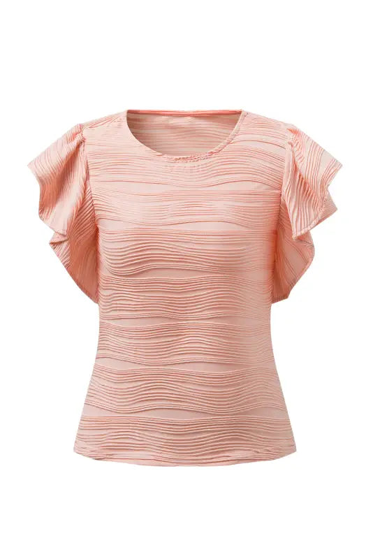 Apricot pink ruffle sleeve top - blouses