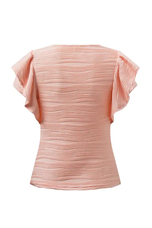 Apricot pink ruffle sleeve top - blouses