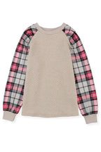 Apricot Plaid Raglan Sleeve Sweatshirt - Fashionfitz