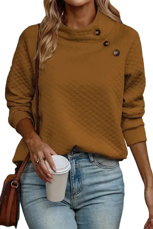Apricot Plaid Raglan Sleeve Sweatshirt - Fashionfitz