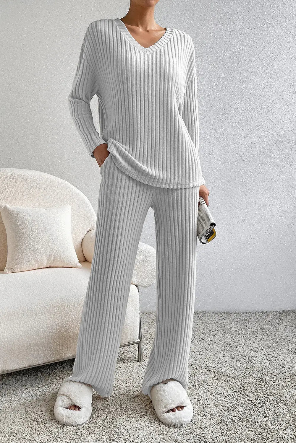 Apricot plain ribbed loose fit two piece lounge set