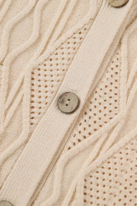 Apricot plus size knitted hollow out button up cardigan