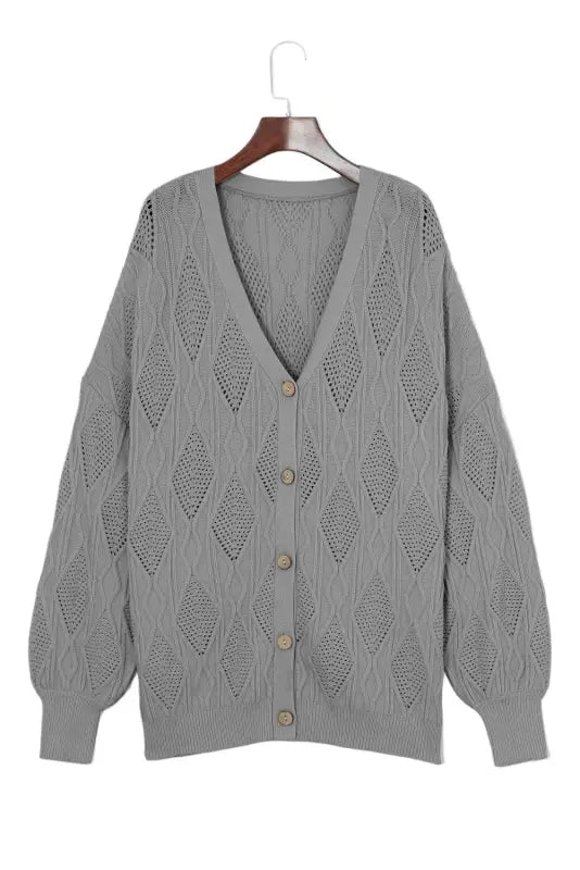 Apricot plus size knitted hollow out button up cardigan