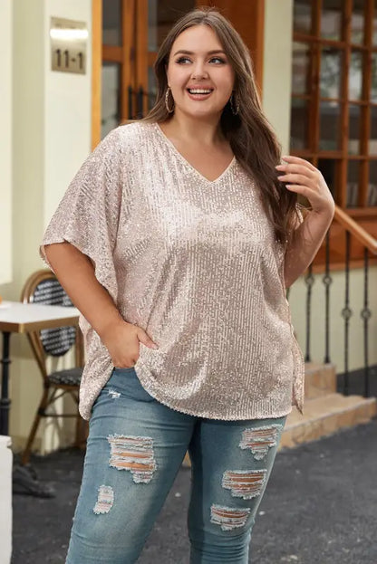 Apricot plus size sequined v neck boxy top - curves &