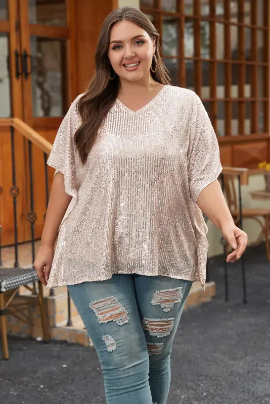 Apricot plus size sequined v neck boxy top - curves &