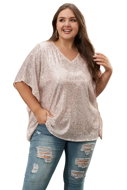 Apricot plus size sequined v neck boxy top - curves &