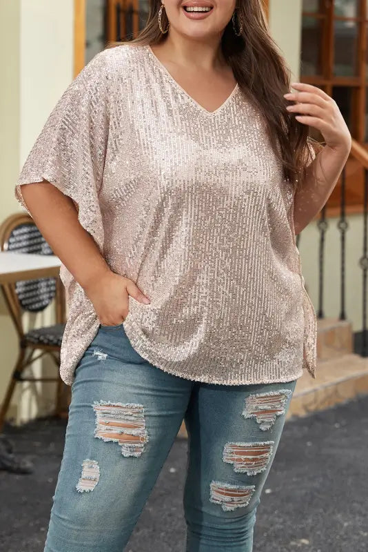 Apricot plus size sequined v neck boxy top - curves &