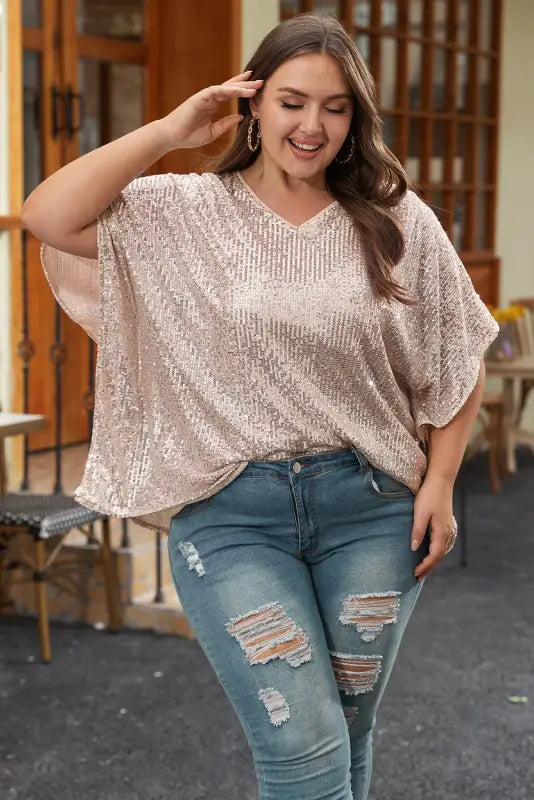 Apricot plus size sequined v neck boxy top - curves &