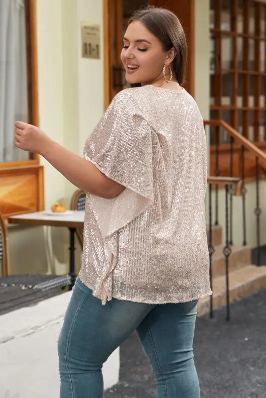 Apricot plus size sequined v neck boxy top - curves &