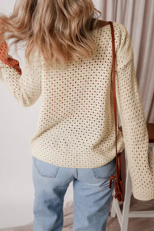 Apricot pointelle baggy sweater - sweaters