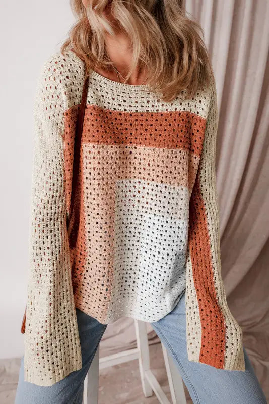 Apricot pointelle baggy sweater - sweaters