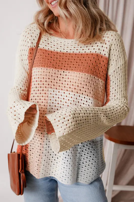 Apricot pointelle baggy sweater - sweaters