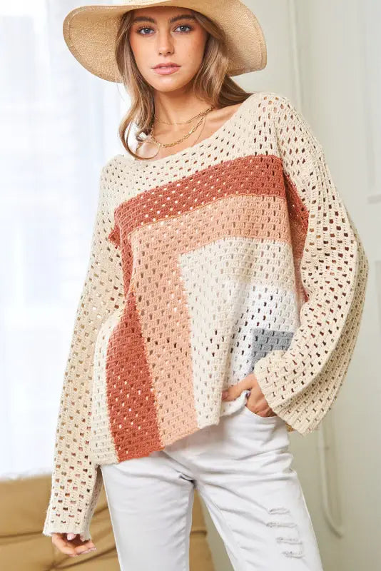 Apricot pointelle baggy sweater - sweaters