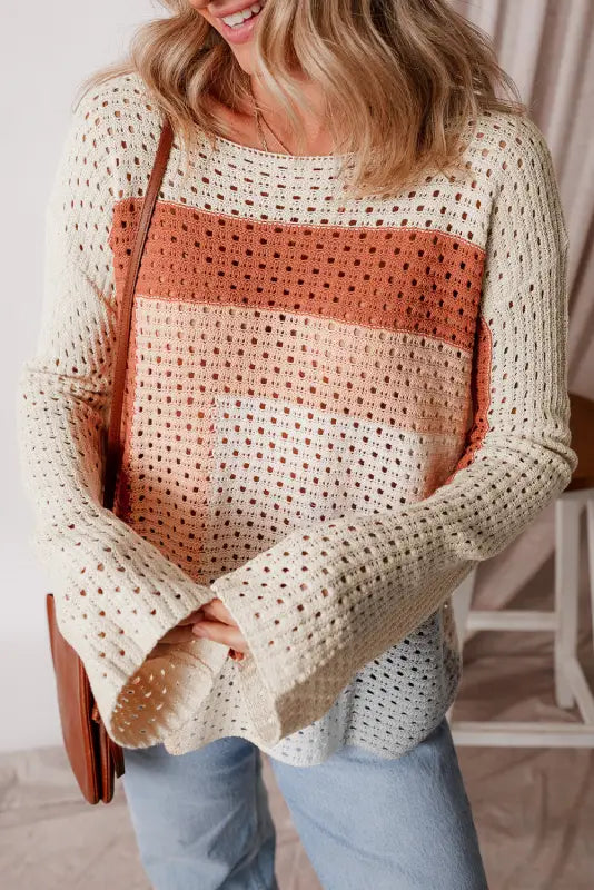 Apricot pointelle baggy sweater - sweaters