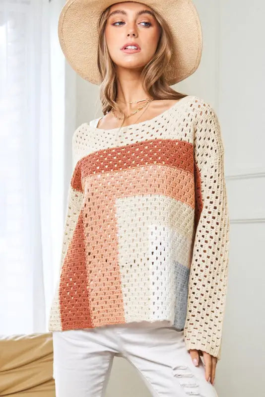 Apricot pointelle baggy sweater - sweaters