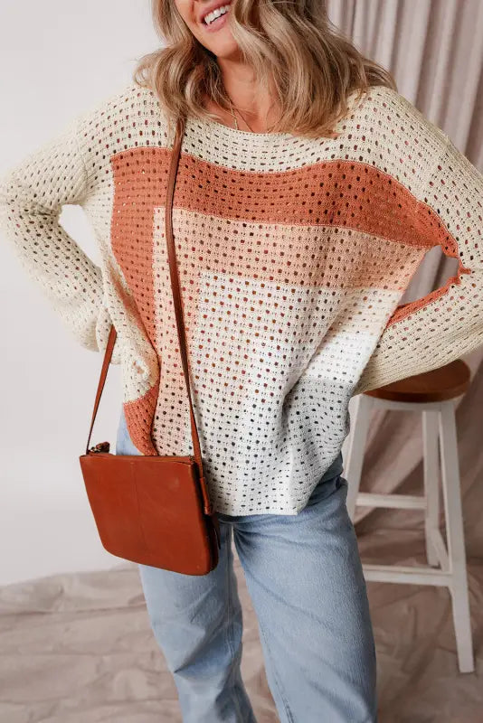 Apricot pointelle baggy sweater - sweaters